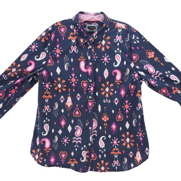 TALBOTS Button Up Shirt Blue All Over Print 100% Cotton Size XL - Picture 3 of 7